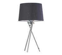 Tripod Table Lamp or Bedside Light, Chrome with Grey & Silver Fabric Shade, LED Compatible, Height 53cm, Inline Switch