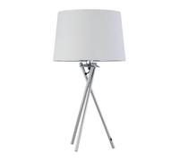 Tripod Table Lamp or Bedside Light, Chrome with White & Silver Fabric Shade, LED Compatible, Height 53cm, Inline Switch