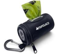 TRIPOLACO Dog Poop Bag Holder, Easy Release Poo Bag Holder, Fits Most Standard Poop Bags, Soft Fabric Poo Bags Dispenser with Carabiner Clip, Compatible with All Leashes, Black