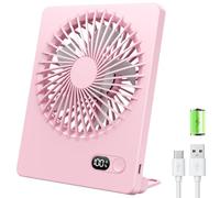 TriPole 2000mAh Rechargeable Desk Fan, Portable USB Fan Last Up to 5-16H, Smart LED Display, Ultra Quiet Small Table Fans, Head Adjustable for Office, Bedroom, Camping, Travel Cooling (Pink)