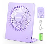 TriPole Desk Fan Battery Operated, 180° Tilt Foldable Portable Fan, 3 Speeds Adjustable USB Rechargeable Table Fan, Ultra Thin Mini Fans for Home Office Travel Outdoor Gifts for Women Men, Purple