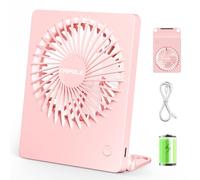 TriPole Desk Fan Battery Operated, 180° Tilt Foldable Portable Fans, 3 Speeds Adjustable USB Rechargeable Table Fan, Ultra Thin Mini Fans for Home Office Travel Outdoor Gifts for Women Men, Pink