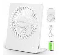 TriPole Desk Fan Battery Operated 180°Tilt Foldable Portable Fans, 3 Speeds Adjustable USB Rechargeable Table Fan, Ultra Thin Mini Fan for Home Office Travel Outdoor Gifts for Women Men, White