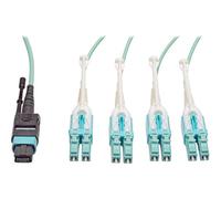TRIPP LITE 10-Feet Fan-Out Cable Push/Pull Tab MTP/MPO to 8 x LC 40Gbase OM3 Plenum Aqua