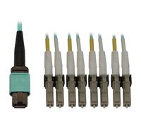 Tripp Lite N844X-05M-8L-P 40/100/400G Multimode 50/125 OM3 Fiber Optic Cable (12F MTP/MPO-PC to 4x Duplex LC/PC F/M), LSZH, Aqua, 5 m (16.4 ft.)