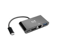 Tripp Lite U444-06N-H4GUBC USB-C Multiport Adapter - 4K HDMI, USB 3.x (5Gbps) Hub Port, GbE, 60W PD Charging, HDCP, Black