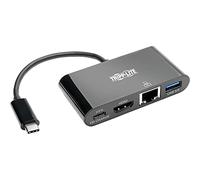 Tripp Lite U444-06N-H4GUBC USB-C to HDMI Adapter with USB-A Hub, Gigabit Ethernet, Thunderbolt 3, 4K - PD Charging, 30 Hz, Black