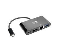 Tripp Lite U444-06N-HGUB-C USB-C Multiport Adapter - HDMI, USB 3.x (5Gbps) Hub Port, Gigabit Ethernet, 60W PD Charging, HDCP, Black