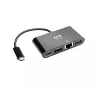 Tripp Lite U444-06N-HGUB-C USB-C Multiport Adapter - HDMI USB 3.x (5Gbps) Hub Port Gigabit Ethernet 60W PD Charging HDCP Black