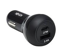 Tripp Lite USB Car Charger, 39W Dual Port USB Car Charger, USB-C 27W PD 3.0, USB-A 12W, Black (U280-C02-39W-1B)