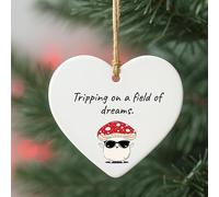 Tripping on a field of dreams. - Psychedelic Mushroom Quote Acrylic Heart, Funny Trippy Decor Keepsake, Magic Mushroom Gift Idea