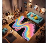 Trippy Abstract Rainbow Area Rug Soft Thin Funky Aesthetic Wavy Stripes Swirl Throw Rug Colorful, Retro Cool Geometry Washable Carpet for Kitchen Entryway Bedroom Dorm 2'x3'