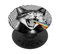 Trippy Cat Spiral Hypnotic Rainbow Black White Vortex Retro PopSockets Adhesive PopGrip