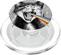 Trippy Cat Spiral Hypnotic Rainbow Black White Vortex Retro PopSockets PopGrip for MagSafe