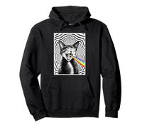 Trippy Cat Spiral Hypnotic Rainbow Black White Vortex Retro Pullover Hoodie