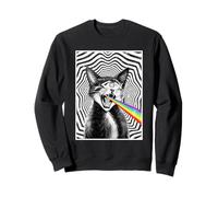 Trippy Cat Spiral Hypnotic Rainbow Black White Vortex Retro Sweatshirt