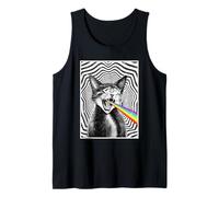 Trippy Cat Spiral Hypnotic Rainbow Black White Vortex Retro Tank Top