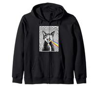 Trippy Cat Spiral Hypnotic Rainbow Black White Vortex Retro Zip Hoodie