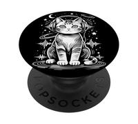 Trippy Cat Wearing Headphones Space Music Lover PopSockets Adhesive PopGrip