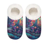 Trippy Magic Mushrooms Psychedelic Mystic House Slippers for Women Men, Memory Foam House Shoes Comfy Anti-Slip Slipper Socks for Indoor Bedroom, Sizes 6-6.5