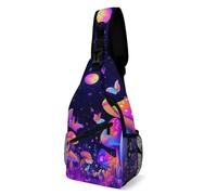 Trippy Magical Mushroom Starry Night Art Purple Women Men Shoulder Backpack Breathable Crossbody Bags With Zipper Shoulder Bags For Camping Travel Running