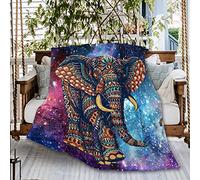 Trippy Mandala Ornate Elephant Sofa Throw Blanket Flannel Super Soft Fleece Bedspread Home Decor All Season for Bed Couch Living Room Large 80x60In （Queen） Adults