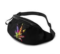 Trippy Multi Pot Weed Leaves Waist Pack Adjustable Straps Pocket with Headphone Jack for Men&Women