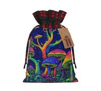 Trippy Mushrooms Magic World Art Christmas Gift Bag 11.8 x 8.3 Inches | Drawstring Gift Bag With Tags Reusable Gift Wrapping Bag For Storing Candies And Snacks For Festivals Party Weddings Gifts