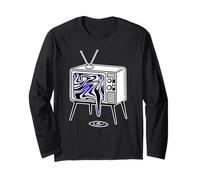 Trippy Old TV Vintage 70s Television Blackwork Long Sleeve T-Shirt
