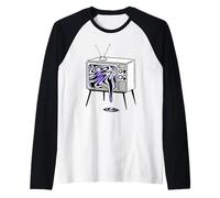 Trippy Old TV Vintage 70s Television Blackwork Raglan Baseball Tee