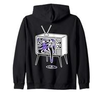 Trippy Old TV Vintage 70s Television Blackwork Zip Hoodie