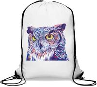 Trippy Purple and Blue Owl Majestic Artwork Gym Sack Casual Drawstring Bag White