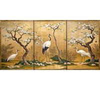 triptych kano period cranes almond trees and ch - 3x A4 Poster - Triptych rolled in tubes BensArt Triptych set 3 Three Stretched Mounted Multi Panel Wall Art Classic Picture Arts Abstract Artwork Pai