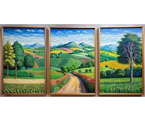 triptych painted by david hockney 1-3x A1 Canvas - Triptych mounted on pine frames readu to hang BensArt Triptych set 3 Three Stretched Mounted Multi Panel Wall Art Classic Picture Arts Abstract Ar