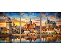 triptych painted by salvador dali torun cityscape - 3x A4 Poster - Triptych rolled in tubes BensArt Triptych set 3 Three Stretched Mounted Multi Panel Wall Art Classic Picture Arts Abstract Artwork P