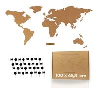 Tripvea - Cork Board | World Map Wall Panel 150 x 90 cm - Notice Board with 50 Push Pins, Vintage & Natural Design | Self Adhesive (100x46)
