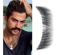TRIPYGO Artificial Beard Real Human Hair Realistic Fake Moustache for Men Fully Hand Tied Invisible Lace Fake Facial Hair Natural Black Reusable