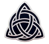 Triquetra Celtic Symbology Patch Biker Applique Embroidered Iron On Sew On Emblem, White & Black