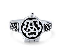 Triquetra Irish Celtic Knot Trinity Signet Locket Poison Ring in Oxidized .925 Sterling Silver for Women Men Teens