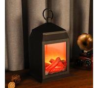 TRIROCKS 29cm High Black Flameless Fireplace Lantern Led Flame Log Effect Rectangle Fire Place Lamp Battery Operated for Home Decor Indoor Christmas Ornaments (Medium)