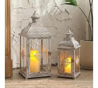 TRIROCKS 51 & 38 cm H Decorative Candle Lantern Set of 2 Outdoor Lantern with Tempered Glass Metal Candle holder for Porch Ideal for Country Style Gardens Home Decor Indoor Outdoor