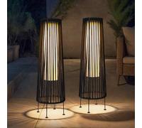 TRIROCKS 68 cm Tall Outdoor Floor Lamp 2 Pcs Solar Powered Lantern Wicker with Olefin Rope Waterproof Rattan LED Deck Light Garden Ornaments Outside Light for Porch Yard Pathway Patio Lawn (Black)