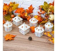 TRIROCKS 6Pcs Candle Lanterns Mini Lantern with Flickering LED Candle, 10cm High Small Lanterns with Battery Tealights, Garden Lantern for Christmas Wedding Party Decoration Tabletop (Cream & Gold)