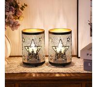 TRIROCKS Christmas lamp Battery Operated 16cm High Etched Metal Table Lamp Christmas Decorations with 6H Timer for Living Room Kitchen Tabletop Parties Patio Outdoors Indoors(2PCS;Bronze Star)