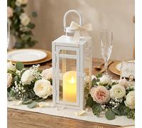 TRIROCKS Decorative Candle Lanterns 30cm High Metal Candle Holders with Tempered Glass for Home Decor Living Room Tabletop Indoor Outdoor Wedding Parties(Matte White)