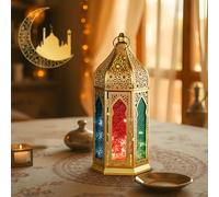 TRIROCKS Decorative Small Moroccan Candle Lantern Metal Vintage Oriental Garden Candle Holder Arabian Hanging Tealight Ramadan Lanterns with Tempered Glass for Home Decor Indoor Outdoor Party Event
