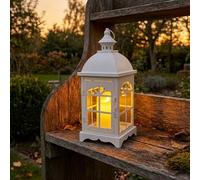 TRIROCKS Decorative Vintage Candle Lanterns 37cm H Farmhouse Hanging Candle Holder with Tempered Glass for Porch Balcony Garden Wedding Commemoration Memory Memento Indoor Outdoor (White)