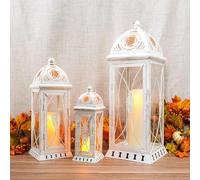 TRIROCKS Large Set of 3 Decorative Candle Lanterns 56cm&41cm&28cm High Vintage Metal Candle Holders for Garden Yard Patio Wedding Parties Events Indoors Outdoors(Beige with Gold Brush)