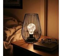 TRIROCKS Metal Battery Operated Table Lamp 21cm Tall Cage Shape Cordless Lanterns with Warm Fairy Lights Bulb for Patio Garden Bedside Wedding Hallway Indoor Outdoor Home Decor