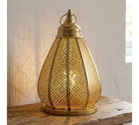 TRIROCKS Moroccan Vintage Metal Hanging Lamp Battery Powered Table Light 30cm Tall Cordless Lantern for Living Room Bedroom Weddings Party Garden Lounge Outdoor Indoor Balcony Home(Gold)